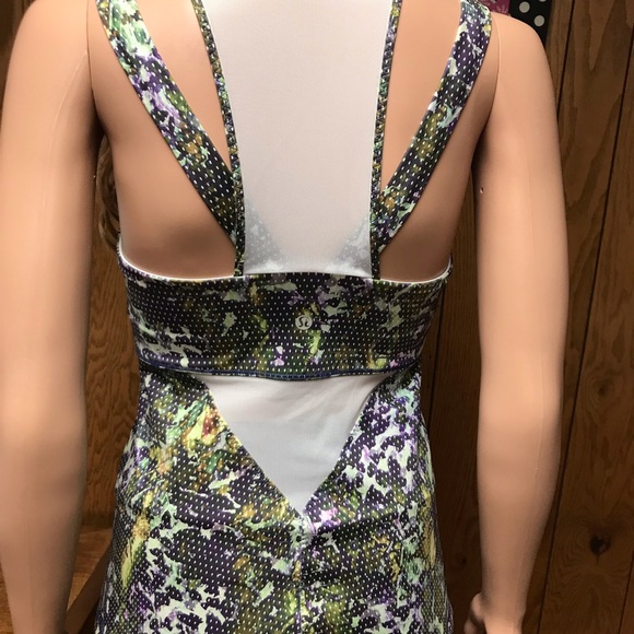 Lululemon Green Mesh Polka Dot Foloral-Active Running The City Tank -Size 6 - Picture 5 of 11